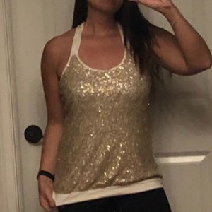 DONATED Braided halter top W/gold sequins
